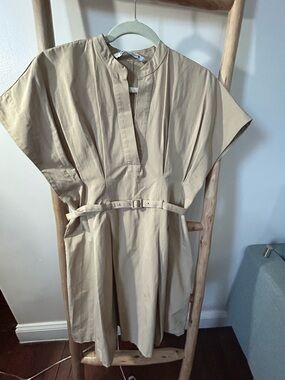 Zara Neutral Beige Split-Neck Blouse